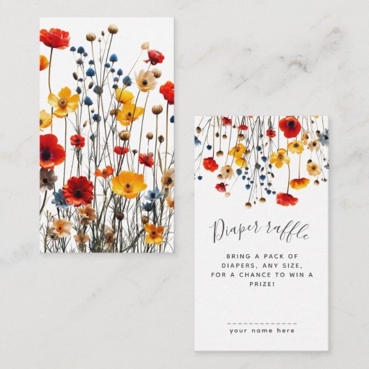 Wildflowers Elegant Baby Shower Diaper Raffle エンクロージャーカード (正面/裏面)