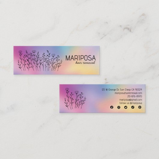 Wildflowers Elegant Custom Social Icons Rainbow スキニー名刺 (正面/裏面)