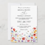 Wildflowers Elegant Modern Budget QR Code Wedding 招待状 (正面)