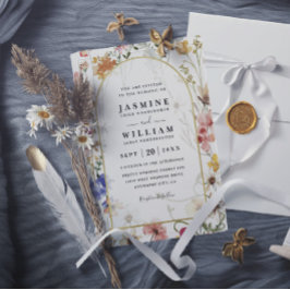 Wildflowers ELegant Modern Budget QR Code Wedding 招待状