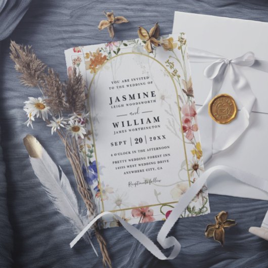 Wildflowers ELegant Modern Budget QR Code Wedding 招待状