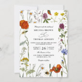 Wildflowers Elegant Modern Budget QR Code Wedding 招待状 (正面)