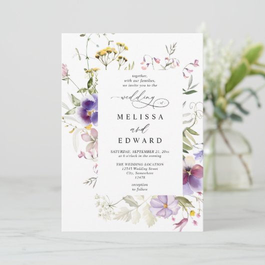Wildflowers Elegant Modern Budget QR Code Wedding 招待状 (スタンド正面)