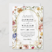 Wildflowers ELegant Modern Budget QR Code Wedding 招待状 (正面)