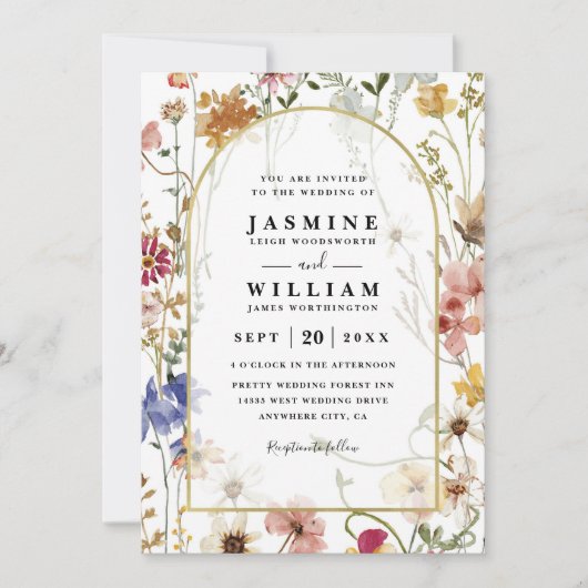 Wildflowers ELegant Modern Budget QR Code Wedding 招待状 (正面)