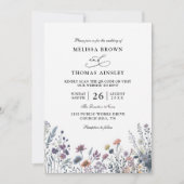 Wildflowers Elegant Modern Budget QR Code Wedding 招待状 (正面)