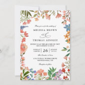 Wildflowers Elegant Modern Chic QR Code Wedding 招待状 (正面)