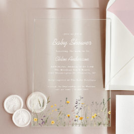 Wildflowers Elegant Spring ベビーシャワー クリア アクリル招待状