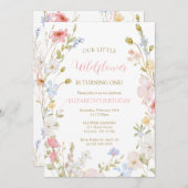 Wildflowers elegant Spring First Birthday 招待状 (正面/裏面)