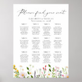 Wildflowers Elegant Wedding Seating Chart ポスター (正面)