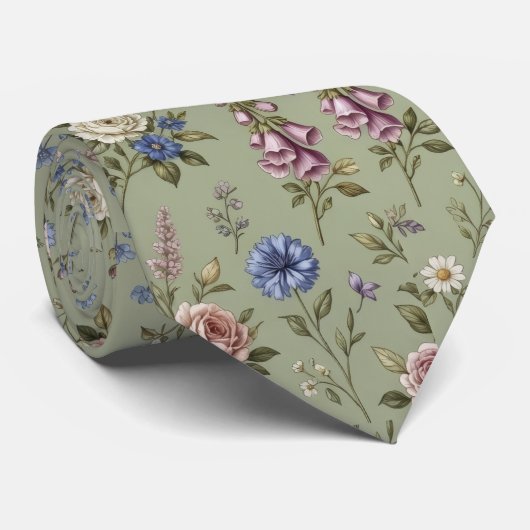 Wildflowers Faux Silk | イングリッシュガーデンの紳士用 ネクタイ (ロール)