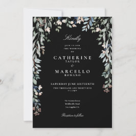 Wildflowers Floral 黒と白の結婚式 招待状