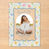 Wildflowers Floral Acrylic Graduation Photo Card アクリル招待状 (正面)