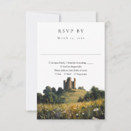 Wildflowers Floral Castle Watercolor Wedding 出欠カード