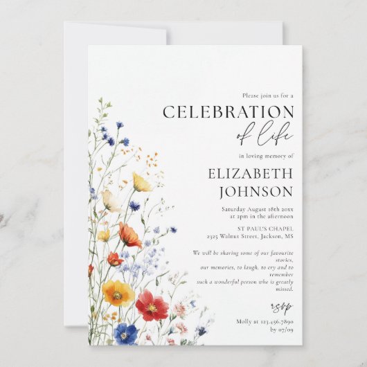 Wildflowers Floral Celebration of Life Funeral 招待状 (正面)