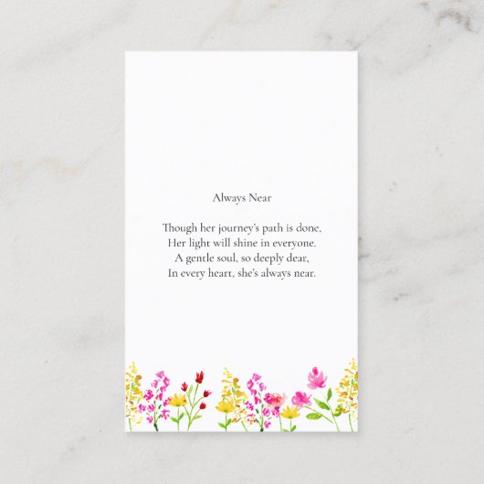 Wildflowers Floral Funeral Prayer Memorial Card 名刺 (裏面)