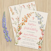 Wildflowers Floral Girl Baptism and First Birthday 招待状