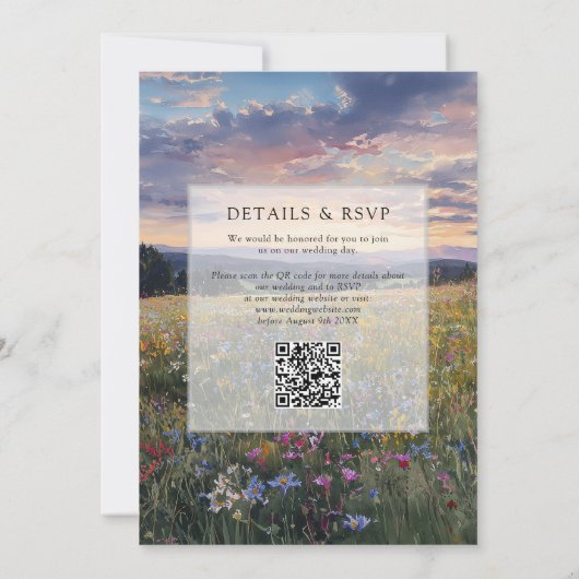 Wildflowers Floral Meadow QR Code Wedding 招待状 (裏面)
