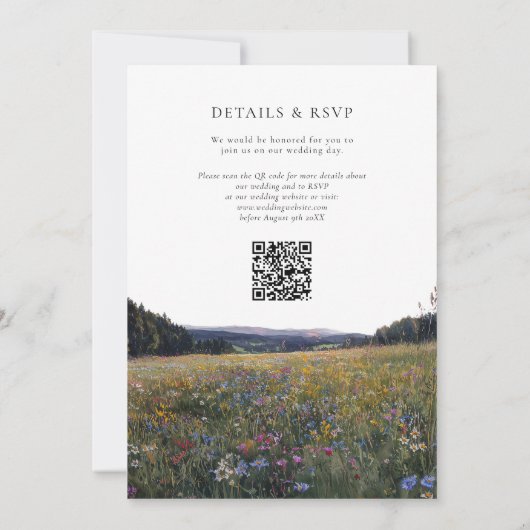 Wildflowers Floral Meadow QR Code Wedding 招待状 (裏面)