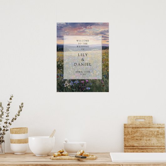Wildflowers Floral Meadow Wedding Welcome Sign ポスター (キッチン)