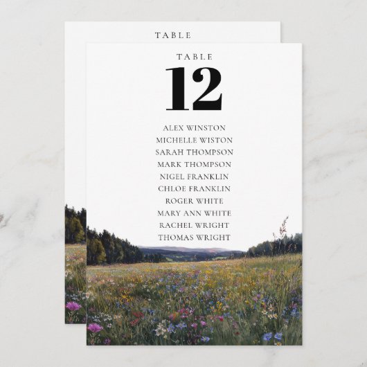 Wildflowers Floral Table Number Seating Chart 招待状 (正面/裏面)