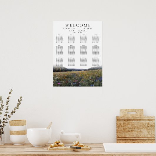 Wildflowers Floral Wedding Seating Chart ポスター (キッチン)