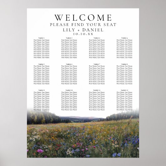 Wildflowers Floral Wedding Seating Chart ポスター (正面)