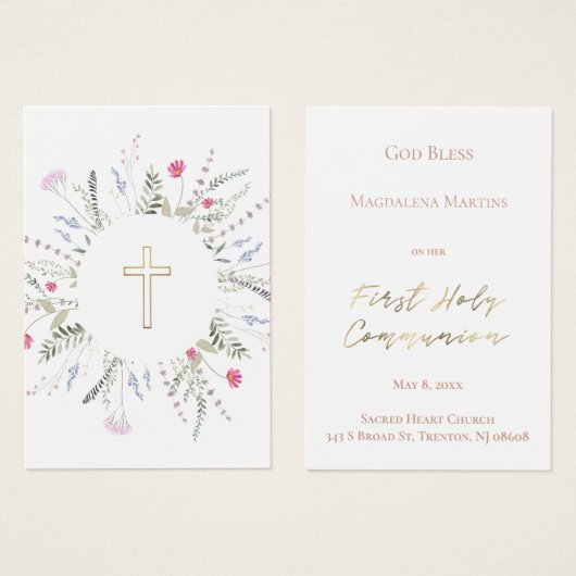 wildflowers frame First Communion記念カード (正面&裏面)