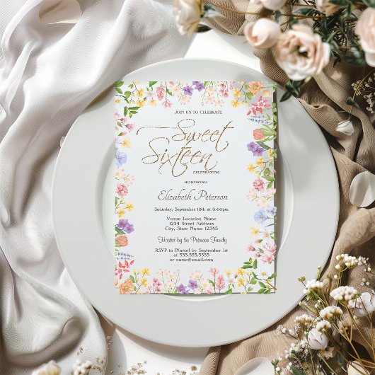 Wildflowers Frame Your Photo Sweet 16 Invitation 招待状