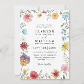 Wildflowers Fresh Meadow Rustic QR Code Wedding 招待状 (正面)