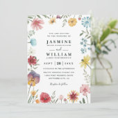 Wildflowers Fresh Meadow Rustic QR Code Wedding 招待状 (スタンド正面)