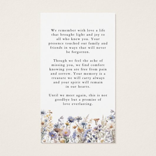 Wildflowers Funeral Celebration of Life Photo Card (裏面)