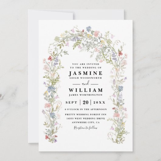 Wildflowers Garden Arch Rustic QR Code Wedding 招待状 (正面)