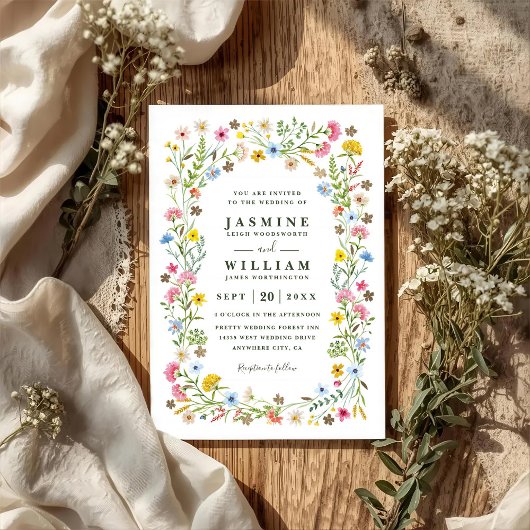 Wildflowers Garden Elegant Rustic QR Code Wedding 招待状