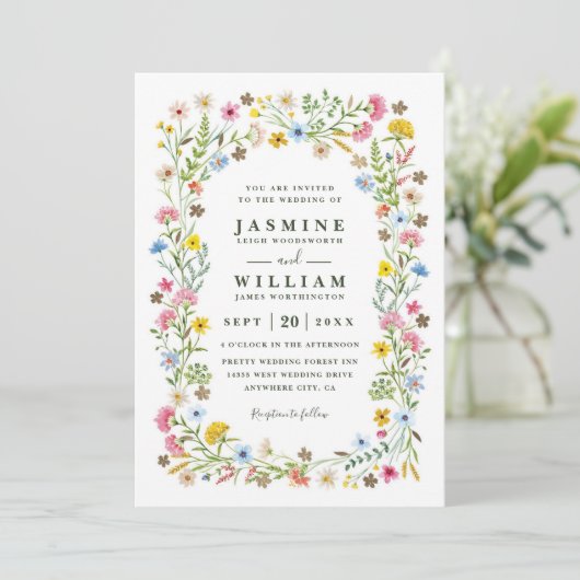 Wildflowers Garden Elegant Rustic QR Code Wedding 招待状 (スタンド正面)