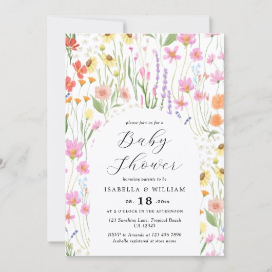 Wildflowers Garden Girl Baby Shower Invitation 招待状 (正面)