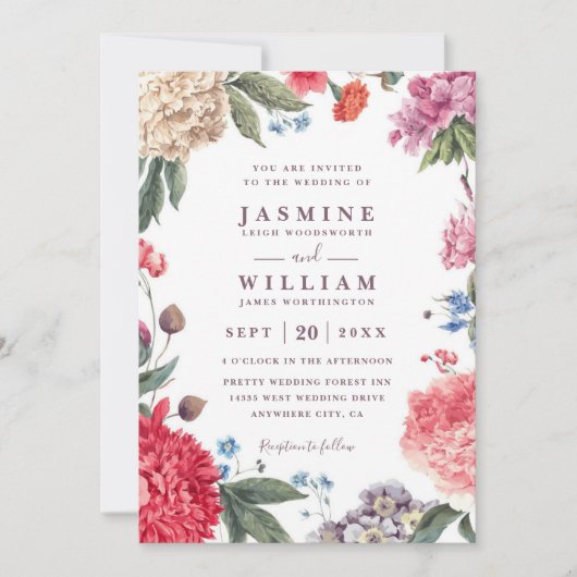 Wildflowers Garden Rustic Elegant QR Code Wedding 招待状 (正面)