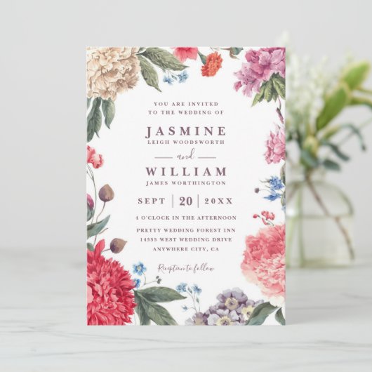 Wildflowers Garden Rustic Elegant QR Code Wedding 招待状 (スタンド正面)