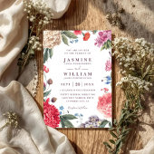 Wildflowers Garden Rustic Elegant QR Code Wedding 招待状