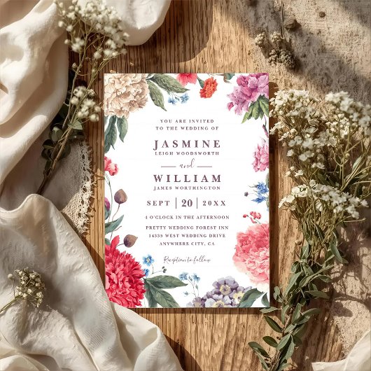 Wildflowers Garden Rustic Elegant QR Code Wedding 招待状