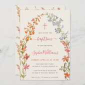 Wildflowers Girl Baptism Floral Watercolor  招待状 (正面/裏面)