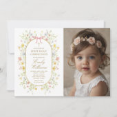 Wildflowers Gold Cross First Communion Photo 招待状 (正面)