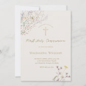 wildflowers grey beige background First Communion 招待状 (正面)