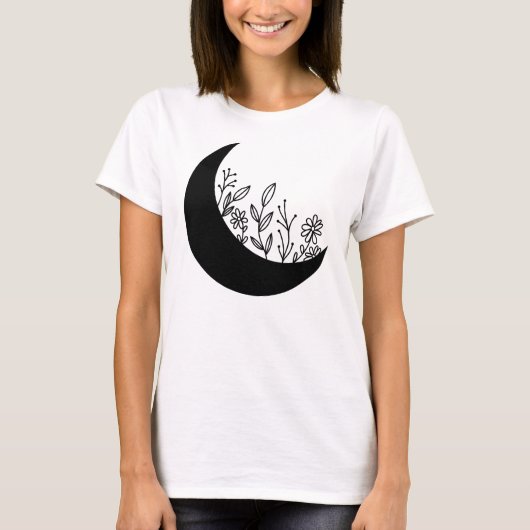 Wildflowers Growing from Moon Illustration Tシャツ (正面)