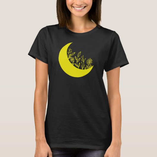 Wildflowers Growing from Moon Illustration Tシャツ (正面)