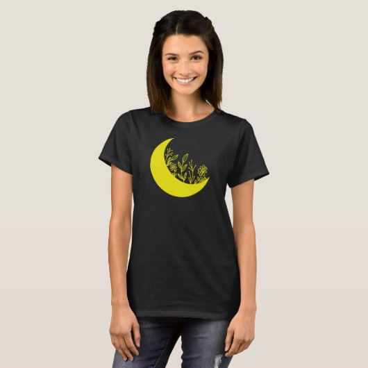 Wildflowers Growing from Moon Illustration  Tシャツ (正面フル)