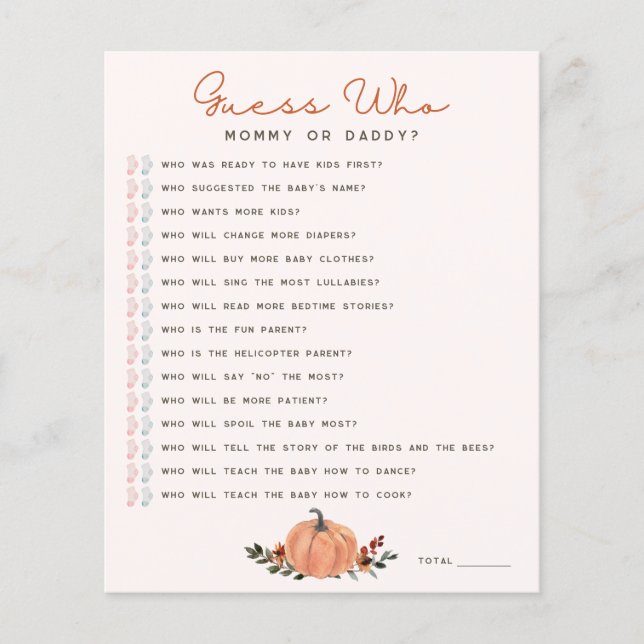 Wildflowers Guess Who Baby Shower Game (正面)