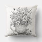 Wildflowers & Honey Bee Ink Sketch Throw Pillow クッション (正面)