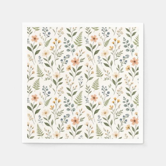 Wildflowers in Neutral Colors スタンダードカクテルナプキン (正面)