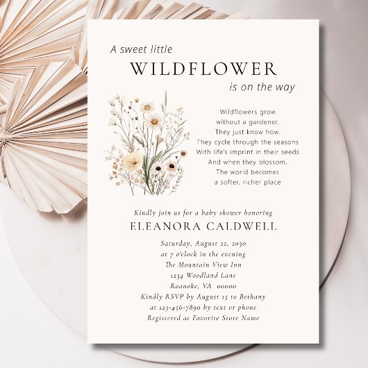 Wildflowers Inspirational Poem Baby Shower 招待状